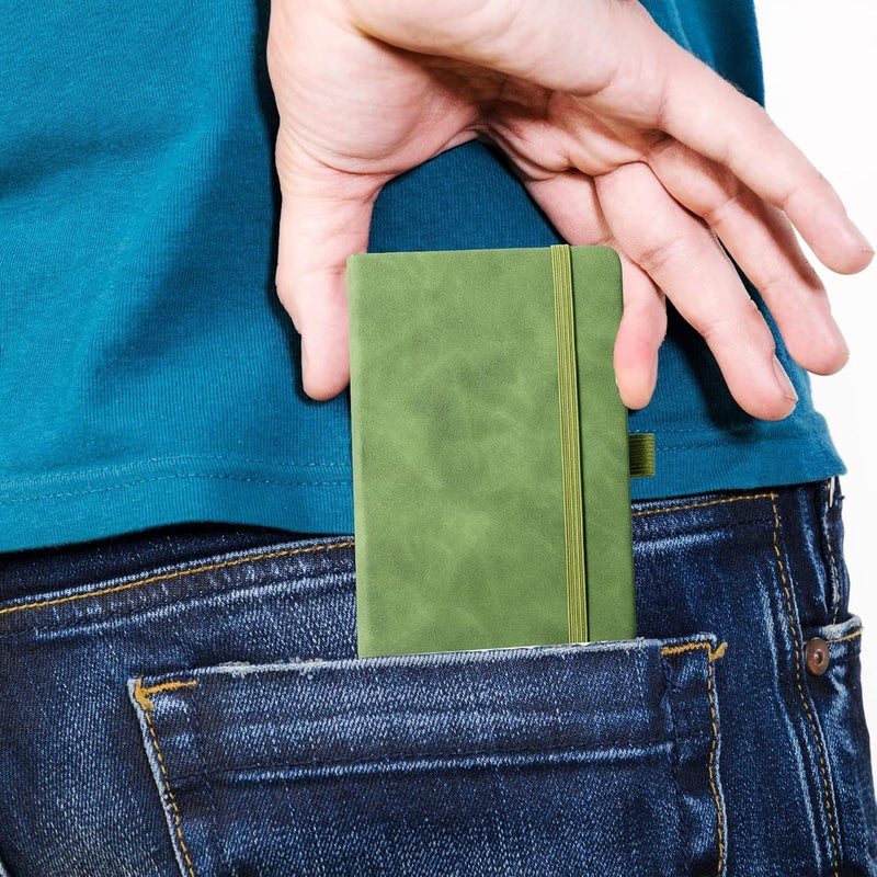 Animusphere 2Pack Pocket Notebook Small Notebook Journal Notebook 4 inches x 5.7 inches 200 Pages Leather Cover With Pen Holder Page Marker Ribbons (Green-withpen) - Image 4